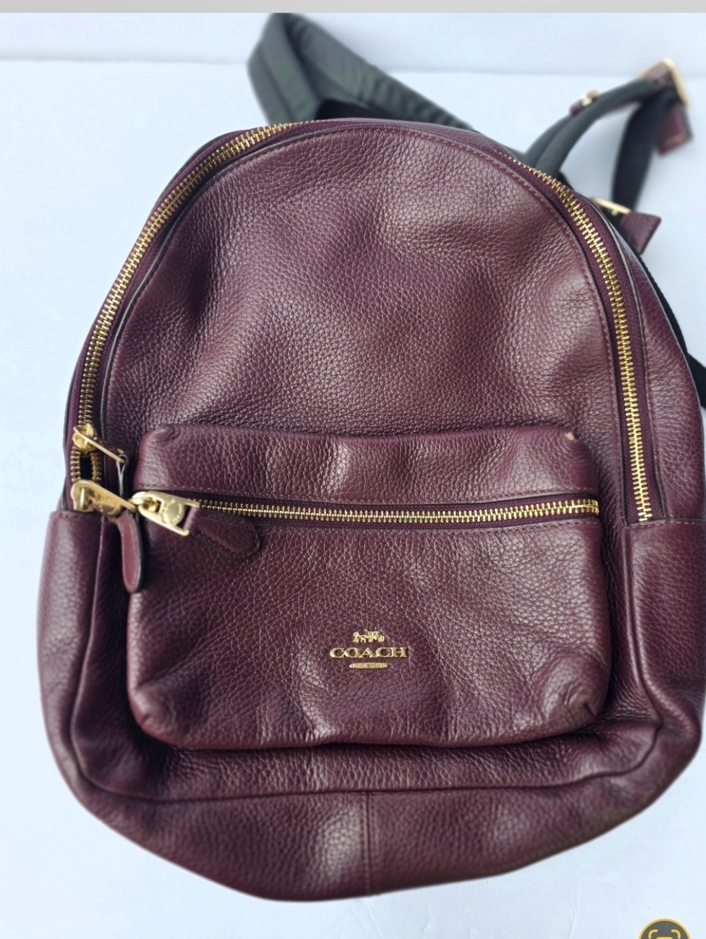 Maroon Coach Court Backpack in Refined Pebble Leather Coach Bag - Picture 1 of 12